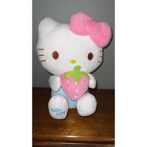 Large Sanrio Hello Kitty Holding Strawberry with Pink bow on head USED